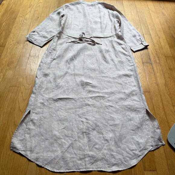 J. Mclaughlin Size L Beige Linen Long Sleeve Button-Down Lagenlook Dress - Picture 2 of 16